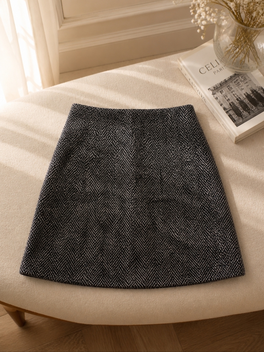 H&M Black and White Herringbone Pencil Skirt